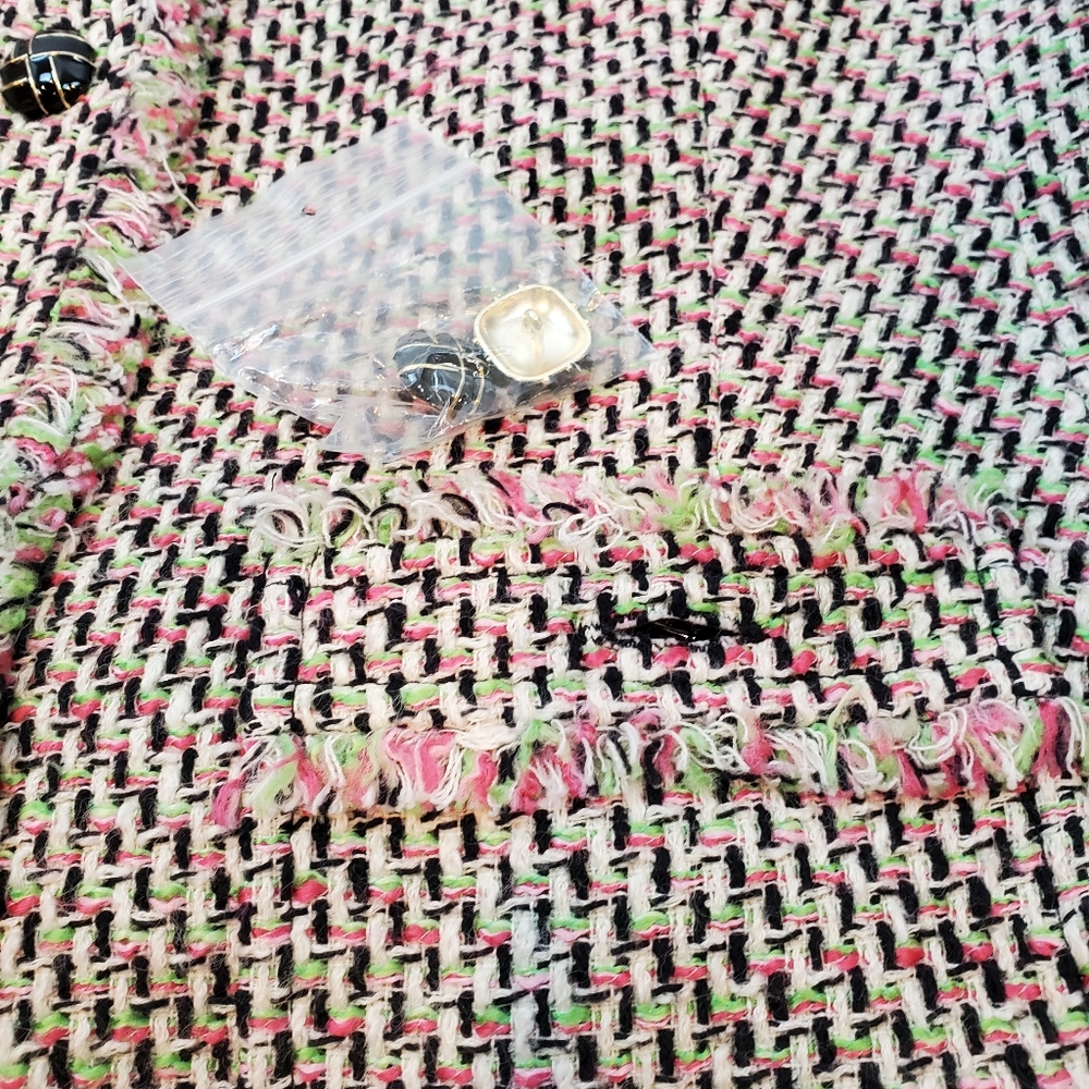 Talbots Pink Green Candy Fringe Tweed Blazer Jacket Size 10 Womens Button Up - Picture 9 of 12